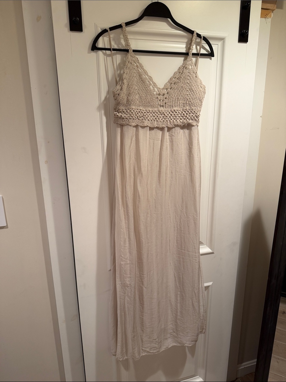 BellAmbra  Boho Crochet Top silky lower Maxi Dress in Cream